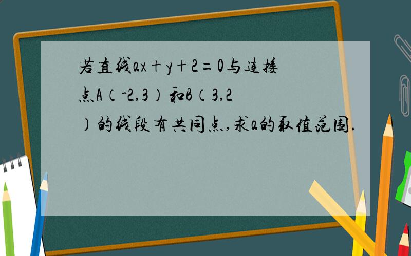 若直线ax+y+2=0与连接点A（-2,3）和B（3,2）的线段有共同点,求a的取值范围.  