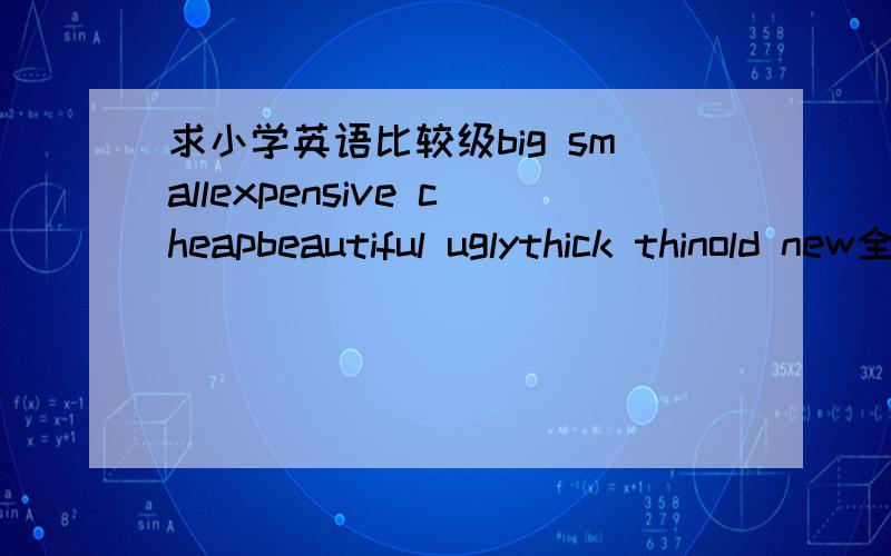 求小学英语比较级big smallexpensive cheapbeautiful uglythick thinold new全部,不要太深奥的!好的+分