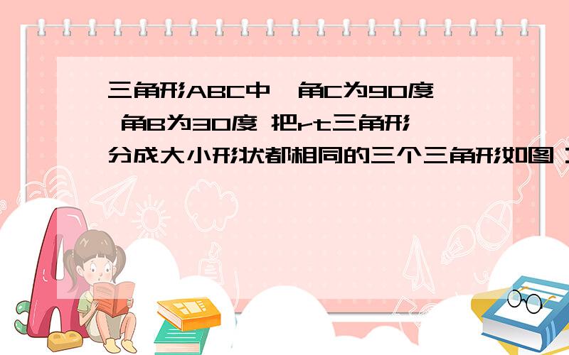 三角形ABC中,角C为90度 角B为30度 把rt三角形分成大小形状都相同的三个三角形如图：