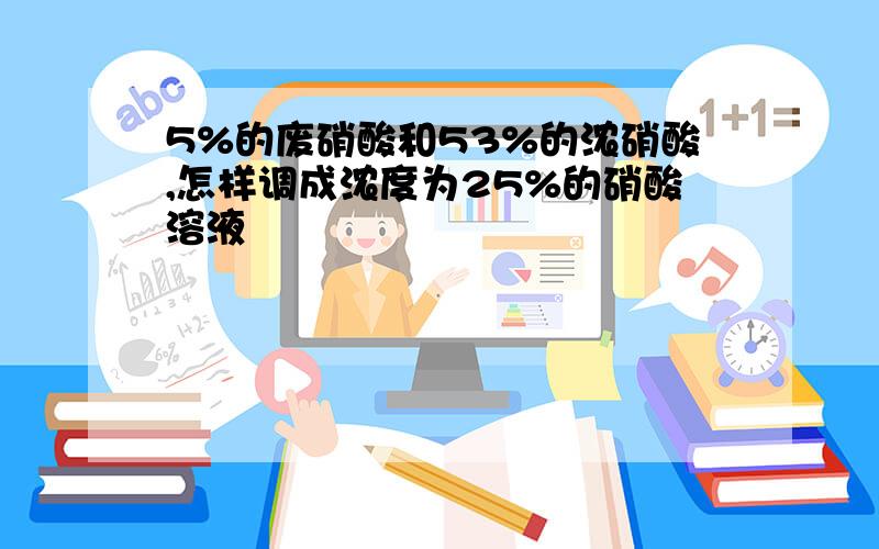 5%的废硝酸和53%的浓硝酸,怎样调成浓度为25%的硝酸溶液