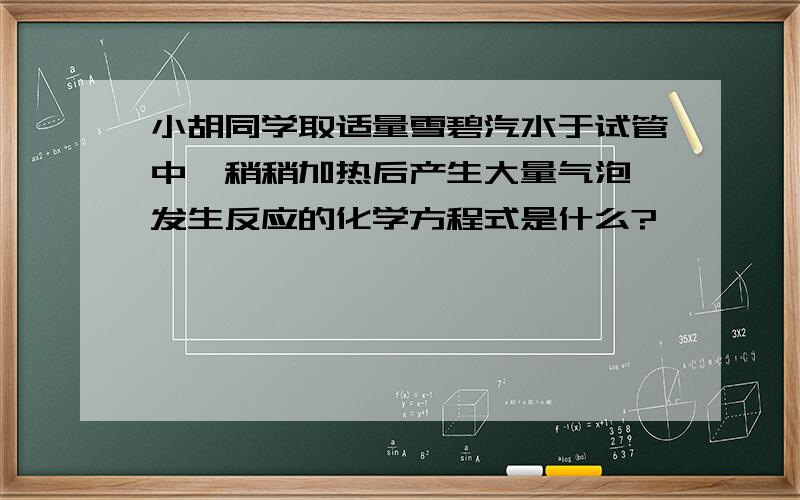 小胡同学取适量雪碧汽水于试管中,稍稍加热后产生大量气泡,发生反应的化学方程式是什么?