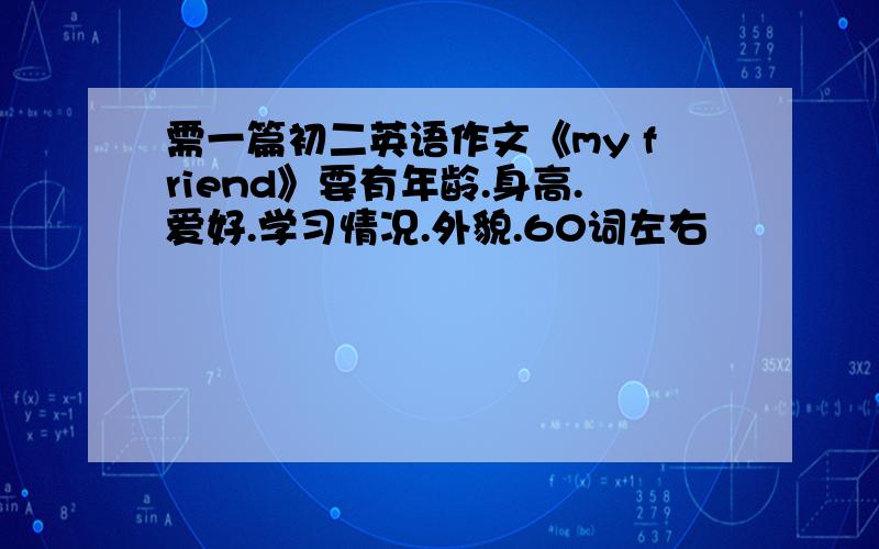 需一篇初二英语作文《my friend》要有年龄.身高.爱好.学习情况.外貌.60词左右