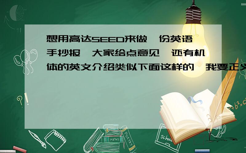 想用高达SEED来做一份英语手抄报,大家给点意见,还有机体的英文介绍类似下面这样的,我要正义高达的,谢谢ZGMF-X10A FreedomAppears in Mobile Suit Gundam SEEDFirst appearance Gundam SEED Episode 34Designed by Kunio Ok