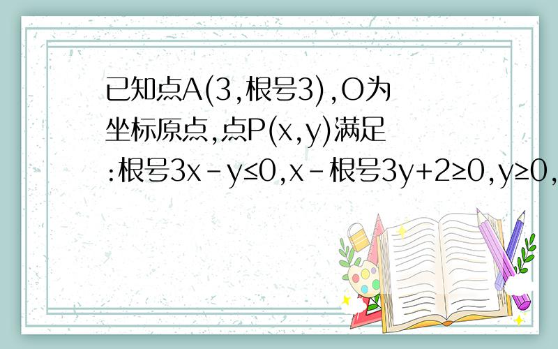 已知点A(3,根号3),O为坐标原点,点P(x,y)满足:根号3x-y≤0,x-根号3y+2≥0,y≥0,求向量OA*向量OP/|向量OA|的最大值为?