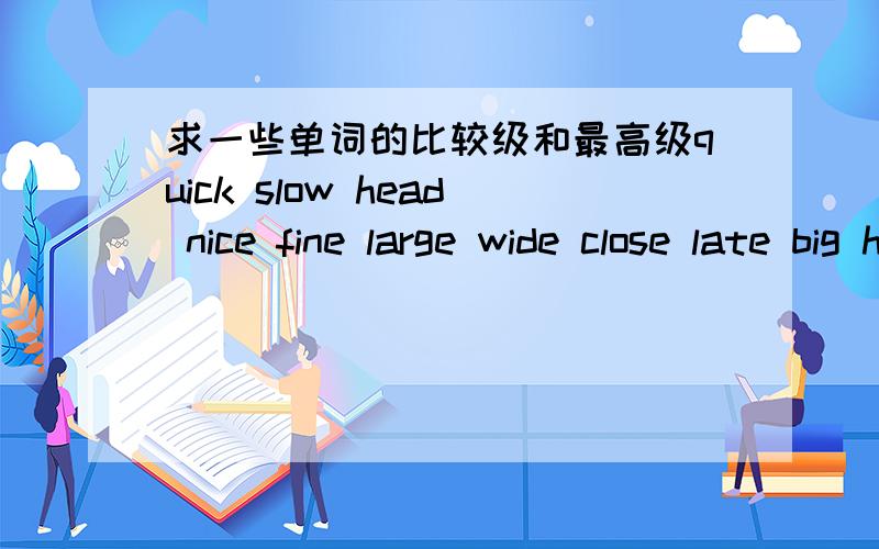 求一些单词的比较级和最高级quick slow head nice fine large wide close late big hot red thin wet sad busy early easy heavy noisy happy