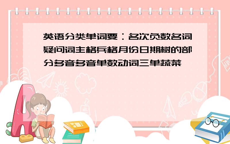 英语分类单词要：名次负数名词疑问词主格兵格月份日期树的部分多音多音单数动词三单蔬菜