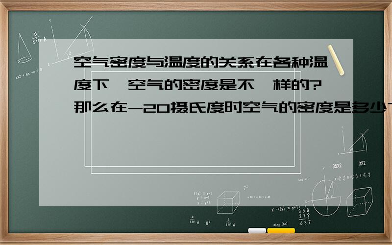 空气密度与温度的关系在各种温度下,空气的密度是不一样的?那么在-20摄氏度时空气的密度是多少?