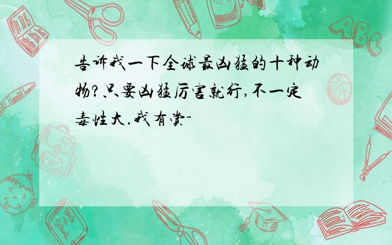 告诉我一下全球最凶猛的十种动物?只要凶猛厉害就行,不一定毒性大.我有赏-