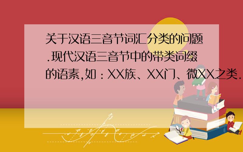 关于汉语三音节词汇分类的问题.现代汉语三音节中的带类词缀的语素,如：XX族、XX门、微XX之类.应该把它们分在哪个构词结构里面?