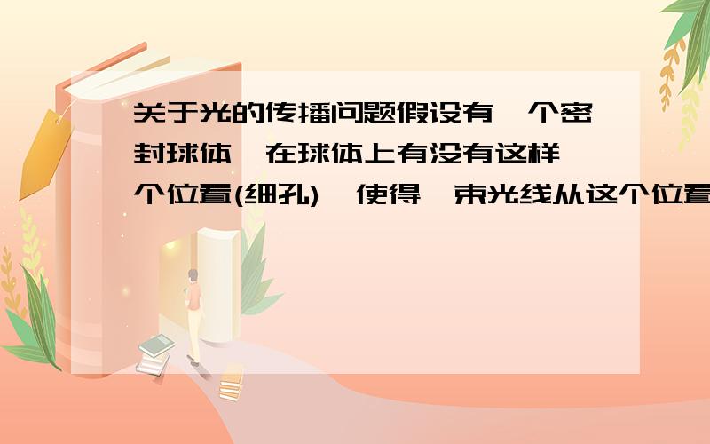 关于光的传播问题假设有一个密封球体,在球体上有没有这样一个位置(细孔),使得一束光线从这个位置进入球体后就无法逃逸出来.?其实也不一定要是球体,也可以是一个不规则形状的暗箱(带