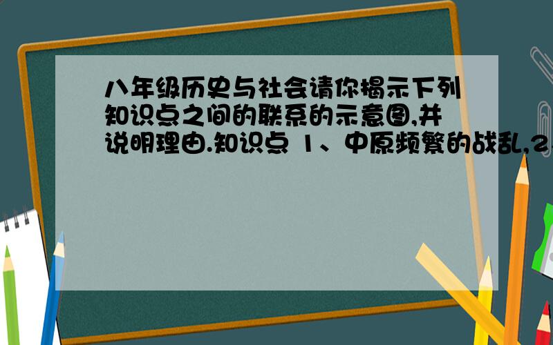 八年级历史与社会请你揭示下列知识点之间的联系的示意图,并说明理由.知识点 1、中原频繁的战乱,2、南方地区手工业的发展,3、手工业的繁荣,4、商业的繁荣,5、商业城市的出现