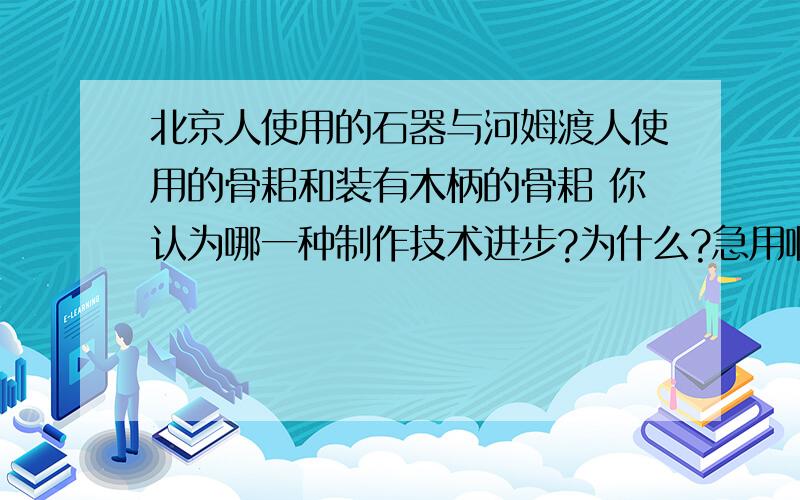 北京人使用的石器与河姆渡人使用的骨耜和装有木柄的骨耜 你认为哪一种制作技术进步?为什么?急用啊