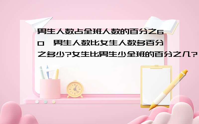 男生人数占全班人数的百分之60,男生人数比女生人数多百分之多少?女生比男生少全班的百分之几?