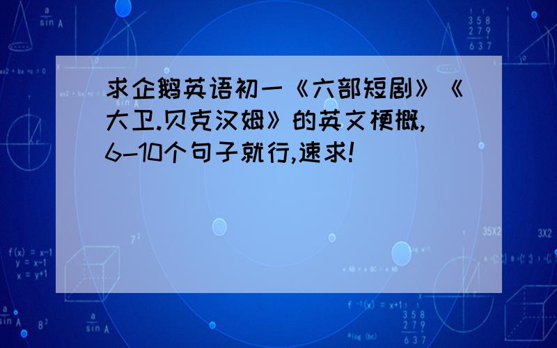 求企鹅英语初一《六部短剧》《大卫.贝克汉姆》的英文梗概,6-10个句子就行,速求!