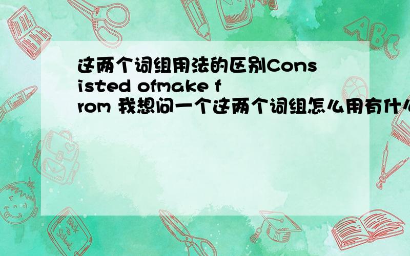 这两个词组用法的区别Consisted ofmake from 我想问一个这两个词组怎么用有什么区别?