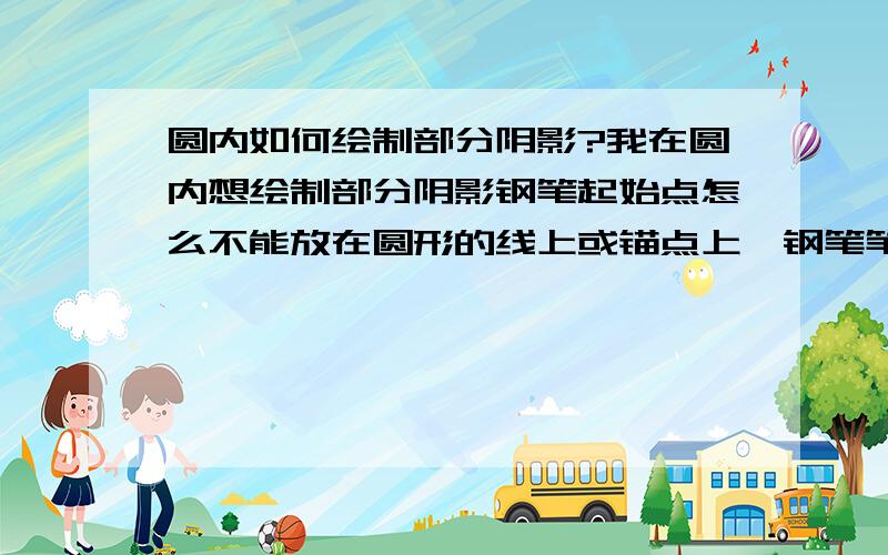 圆内如何绘制部分阴影?我在圆内想绘制部分阴影钢笔起始点怎么不能放在圆形的线上或锚点上,钢笔笔触颜色怎么选为无色?填充色为什么没法选,部分阴影绘不出来?用flash cs4绘图,在整个圆内