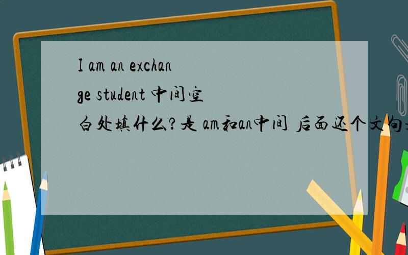 I am an exchange student 中间空白处填什么?是 am和an中间 后面还个文句是 Do you have any idea about that？