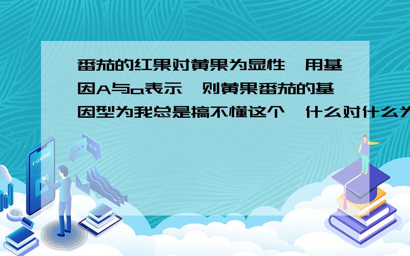 番茄的红果对黄果为显性,用基因A与a表示,则黄果番茄的基因型为我总是搞不懂这个,什么对什么为显性...表现型和基因型总搞不清楚