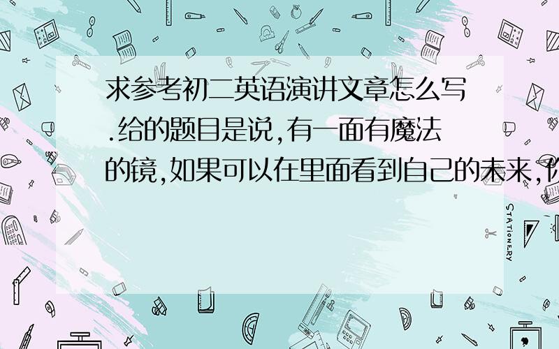 求参考初二英语演讲文章怎么写.给的题目是说,有一面有魔法的镜,如果可以在里面看到自己的未来,你想不想看,为什么.该怎么写.