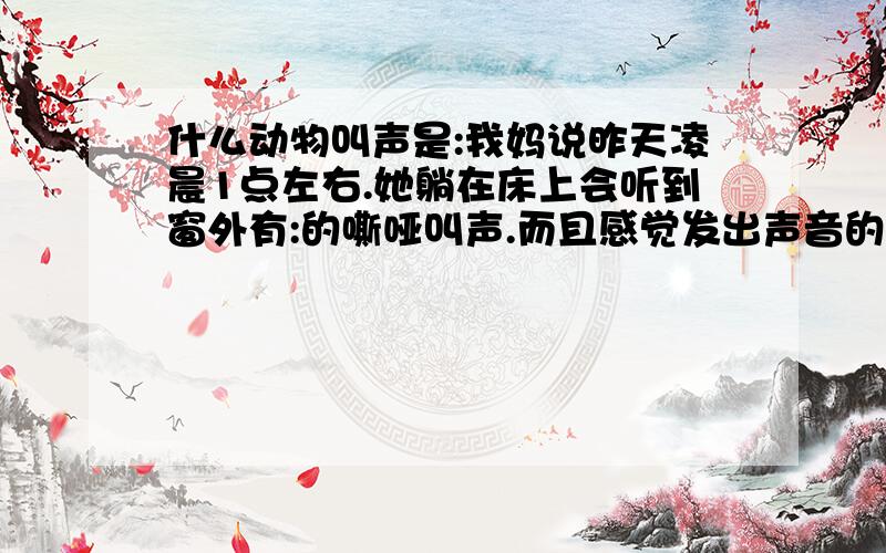 什么动物叫声是:我妈说昨天凌晨1点左右.她躺在床上会听到窗外有:的嘶哑叫声.而且感觉发出声音的东西会向远处跑去.又向两个动物在吵架.补充下.不会是鸟类发出的声音.乌鸦是