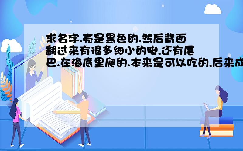 求名字.壳是黑色的.然后背面翻过来有很多细小的脚,还有尾巴.在海底里爬的.本来是可以吃的,后来成为了国家级保护动物.这一个生物叫什么名字.