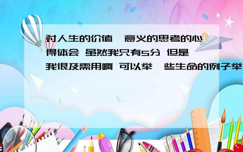 对人生的价值,意义的思考的心得体会 虽然我只有5分 但是我很及需用啊 可以举一些生命的例子举一些可以让别人都很看中人生的价值观点