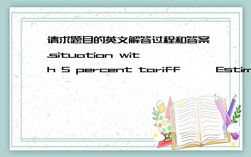 请求题目的英文解答过程和答案.situation with 5 percent tariff      Estimated situation without tariffWorld price    $2,000 per cycle   $2,050 per cycleTariff   $100 per cycle     0Domestic price   $2,100 per cycle   $2,050 per cyclecycle