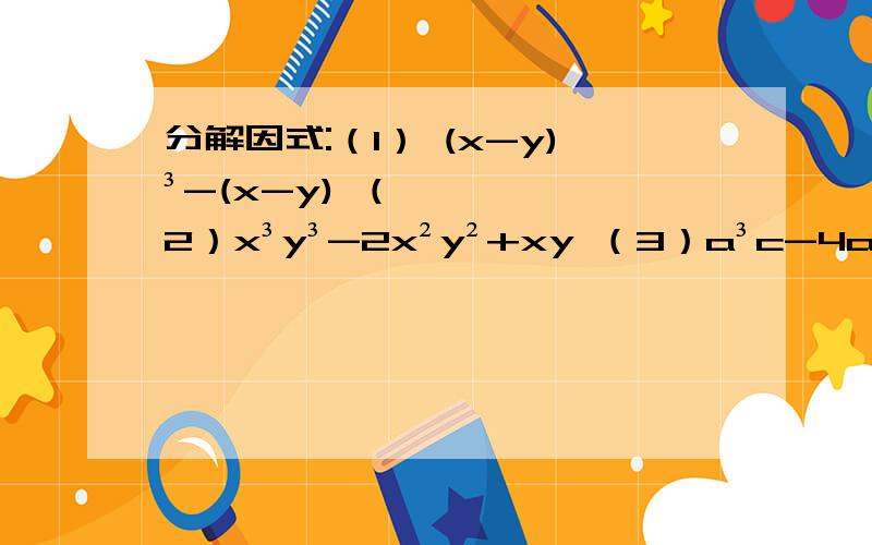 分解因式:（1） (x-y)³-(x-y) （2）x³y³-2x²y²+xy （3）a³c-4a²bc+4ab²c （4）（x²+y²）²-4x²y²