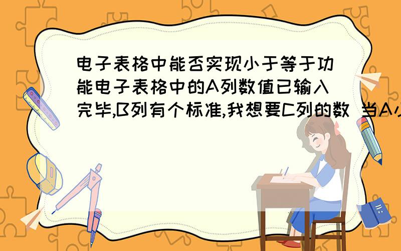 电子表格中能否实现小于等于功能电子表格中的A列数值已输入完毕,B列有个标准,我想要C列的数 当A小于B时取A列数字,当A大于或等于B时取B列数字.