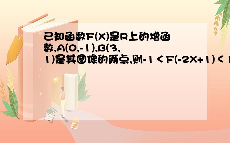 已知函数F(X)是R上的增函数,A(0,-1),B(3,1)是其图像的两点,则-1＜F(-2X+1)＜1的解集的补集是什么?