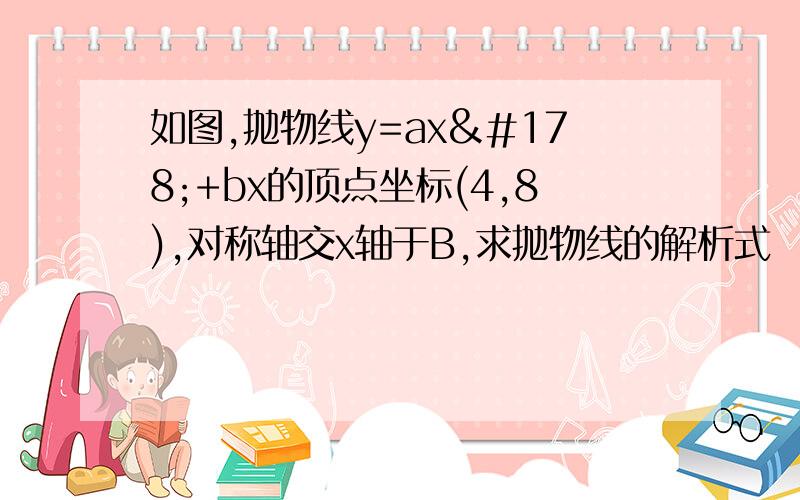 如图,抛物线y=ax²+bx的顶点坐标(4,8),对称轴交x轴于B,求抛物线的解析式