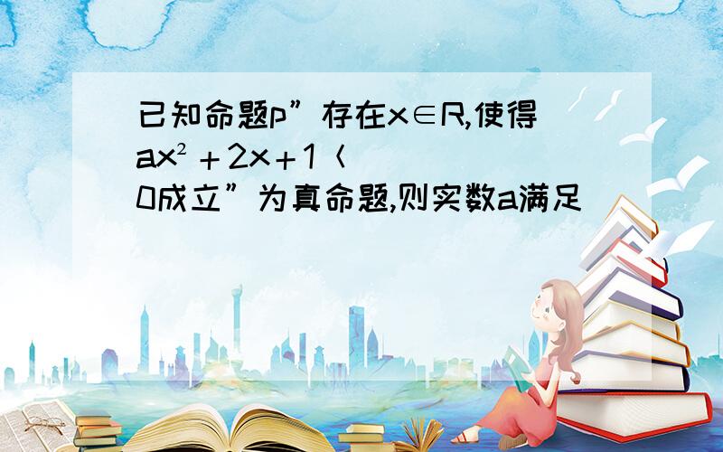 已知命题p”存在x∈R,使得ax²＋2x＋1＜0成立”为真命题,则实数a满足＿＿＿＿