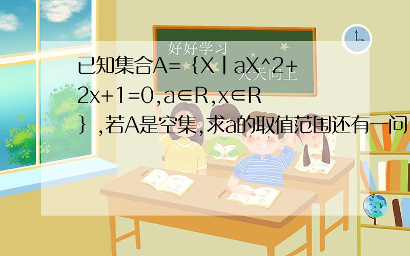 已知集合A=｛X｜aX^2+2x+1=0,a∈R,x∈R｝,若A是空集,求a的取值范围还有一问，若1￠A，求a的取值范围