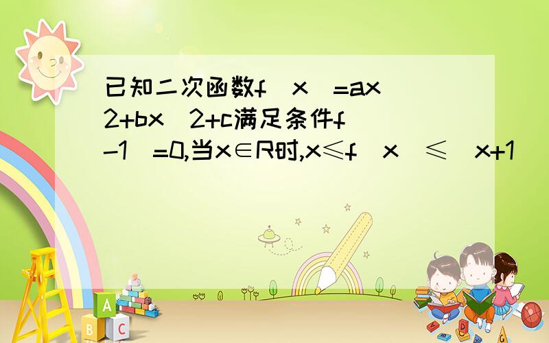 已知二次函数f(x)=ax^2+bx^2+c满足条件f(-1)=0,当x∈R时,x≤f(x)≤(x+1)^2/4恒成立.求f(1)已知二次函数f(x)=ax^2+bx^2+c满足条件f(-1)＝0,当x∈R时,x≤f(x)≤(x+1)^2/4恒成立.求f(1),求f(x),若x1,x2∈（0.+∞）,且1/x1+1