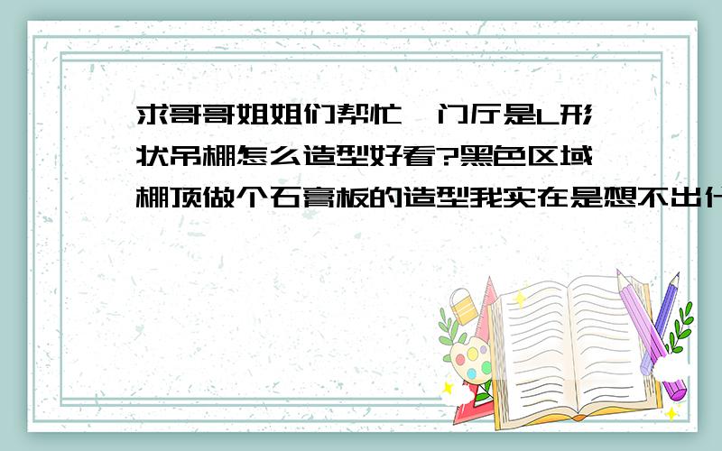 求哥哥姐姐们帮忙,门厅是L形状吊棚怎么造型好看?黑色区域棚顶做个石膏板的造型我实在是想不出什么样的了!发谢谢48832961