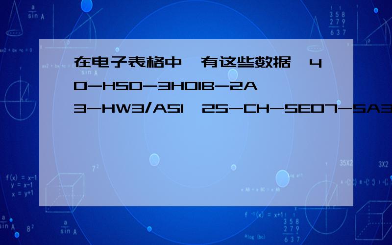 在电子表格中,有这些数据,40-HSO-3H01B-2A3-HW3/AS1、25-CH-5E07-5A3/AS1、200-CW-3L03-2A1/AS1如何提取出以下数据,比如第一个得到,HSO3H01B、第二个得到CH5E07、第三个得到CW3L03.