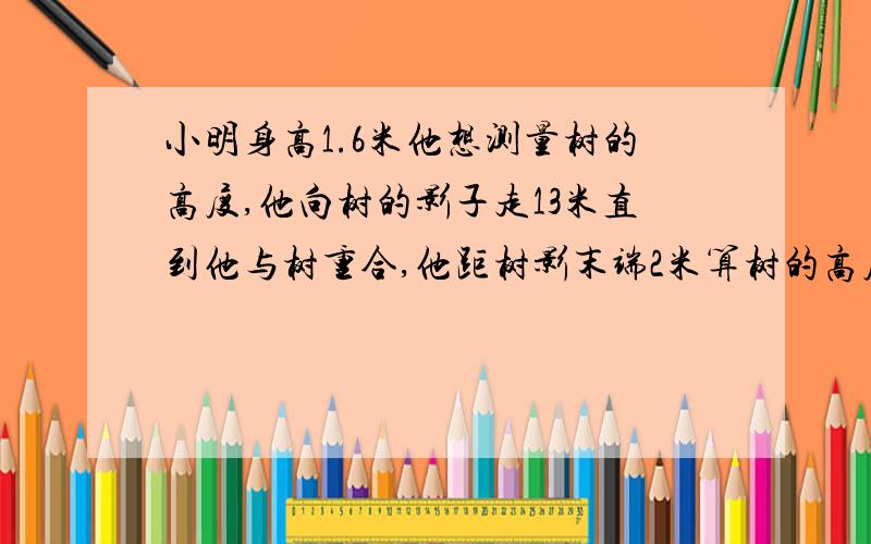 小明身高1.6米他想测量树的高度,他向树的影子走13米直到他与树重合,他距树影末端2米算树的高度需要计算的过程