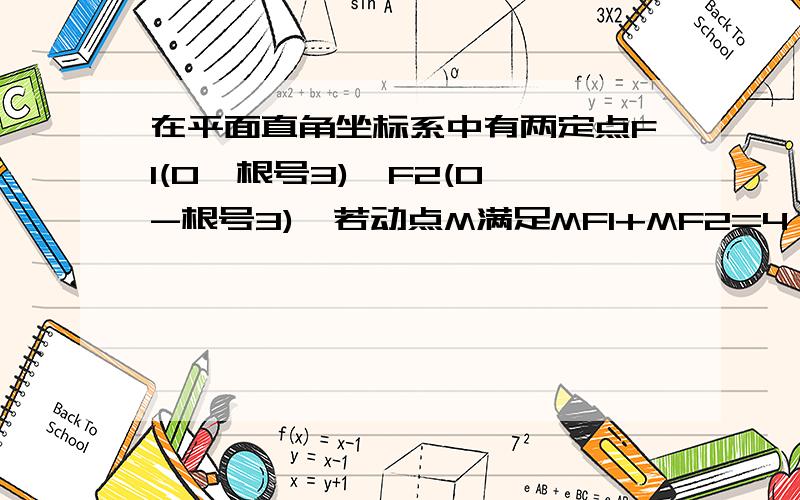 在平面直角坐标系中有两定点F1(0,根号3),F2(0,-根号3),若动点M满足MF1+MF2=4,求曲线C的方在平面直角坐标系中有两定点F1(0,根号3),F2(0,-根号3),若动点M满足MF1+MF2=4,1）、求曲线C的方程2）、设直线L:y=