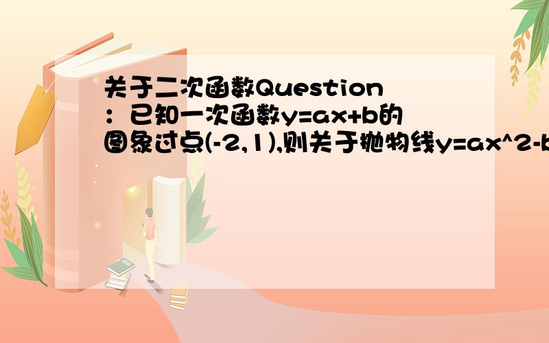 关于二次函数Question：已知一次函数y=ax+b的图象过点(-2,1),则关于抛物线y=ax^2-bx+3的三条叙述：(1)过定点(2,1)；(2)对称轴可以是x=1；(3)当a