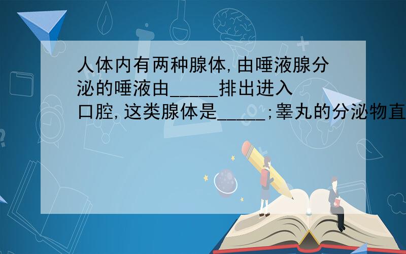 人体内有两种腺体,由唾液腺分泌的唾液由_____排出进入口腔,这类腺体是_____;睾丸的分泌物直接进入_____,这类腺体是_____,其分泌物是_____.