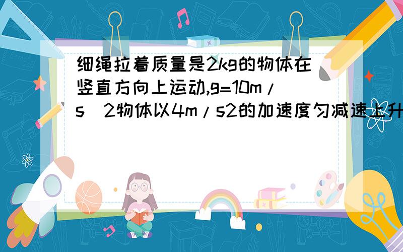 细绳拉着质量是2kg的物体在竖直方向上运动,g=10m/s^2物体以4m/s2的加速度匀减速上升,细绳拉力T=____ .物体以3m/s2的加速度匀减速下降,细绳拉力T=_____ .