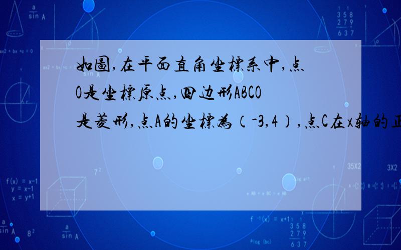 如图,在平面直角坐标系中,点O是坐标原点,四边形ABCO是菱形,点A的坐标为（-3,4）,点C在x轴的正半轴上,直线AC交y轴于点M,AB边交y轴于点H．（1）求直线AC的函数关系式；（2）线段MB与BC有何位置