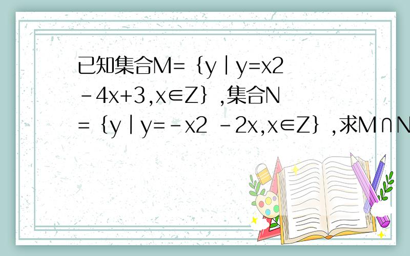 已知集合M=｛y∣y=x2 -4x+3,x∈Z｝,集合N=｛y∣y=-x2 -2x,x∈Z｝,求M∩N我看到的答案是这样的:空集,M={1,3} N={0,-2} 因为没有相同的元素,所以交集为空 、但是可不可以告诉我为什么M={1,3} N={0,-2}