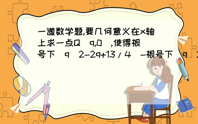 一道数学题,要几何意义在x轴上求一点Q(q,0),使得根号下（q^2-2q+13/4）-根号下（q＾2+1）最大,并求其值