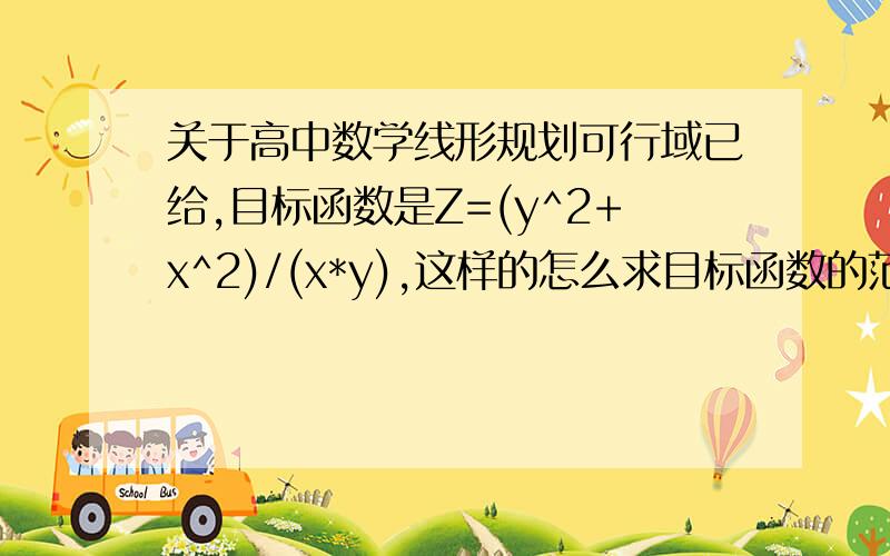 关于高中数学线形规划可行域已给,目标函数是Z=(y^2+x^2)/(x*y),这样的怎么求目标函数的范围啊