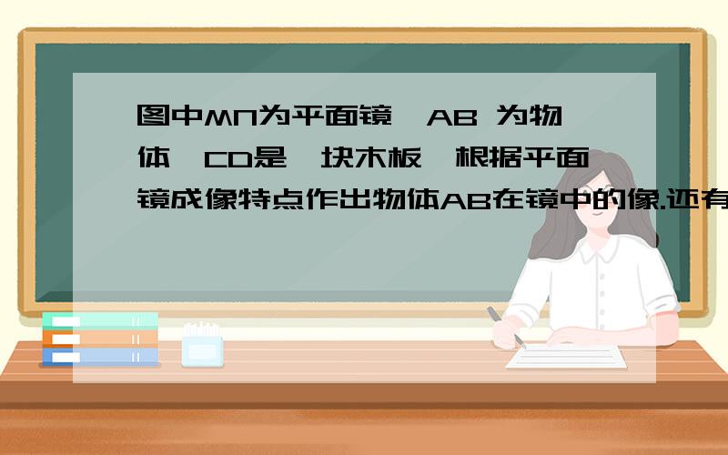 图中MN为平面镜,AB 为物体,CD是一块木板,根据平面镜成像特点作出物体AB在镜中的像.还有一个问题、小刚升高1.7米要在镜中看到自己的全身像则平面镜至少为0.85米 我知道要除以二 但是为什么