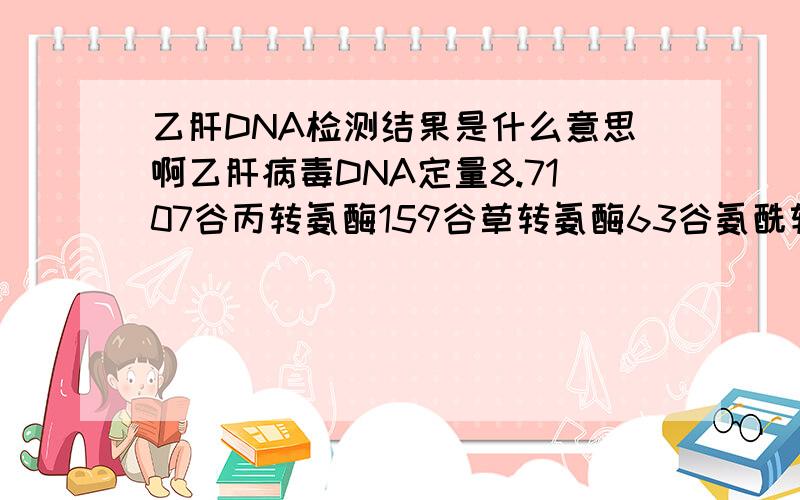 乙肝DNA检测结果是什么意思啊乙肝病毒DNA定量8.7107谷丙转氨酶159谷草转氨酶63谷氨酰转肽酶140中性粒细胞比值34.1淋巴细胞比值51.7,单核细胞壁纸10.6淋巴细胞绝对计数1.1血红蛋白浓度163平均血