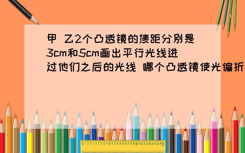 甲 乙2个凸透镜的焦距分别是3cm和5cm画出平行光线进过他们之后的光线 哪个凸透镜使光偏折得更显著些