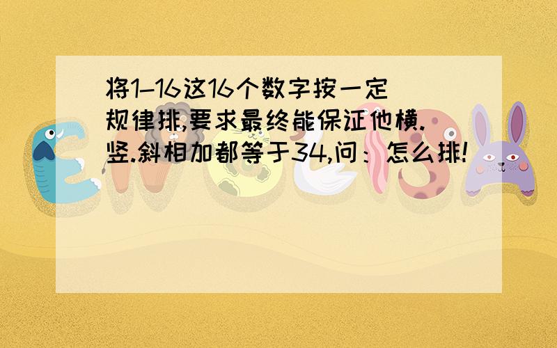 将1-16这16个数字按一定规律排,要求最终能保证他横.竖.斜相加都等于34,问：怎么排!