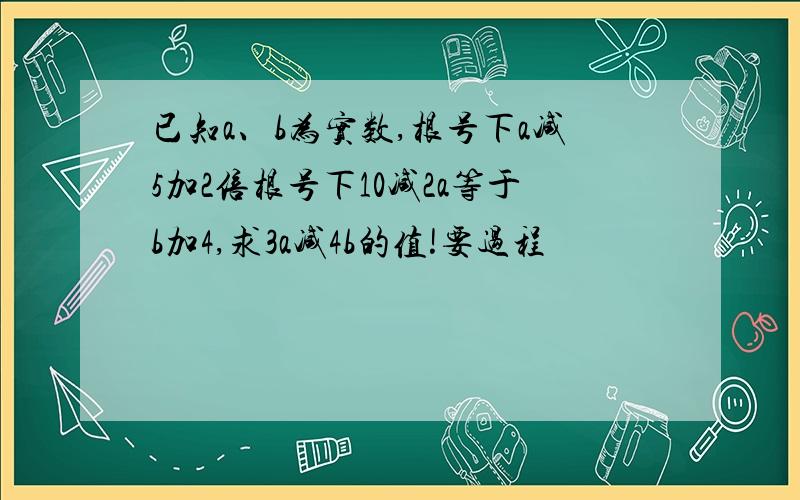 已知a、b为实数,根号下a减5加2倍根号下10减2a等于b加4,求3a减4b的值!要过程